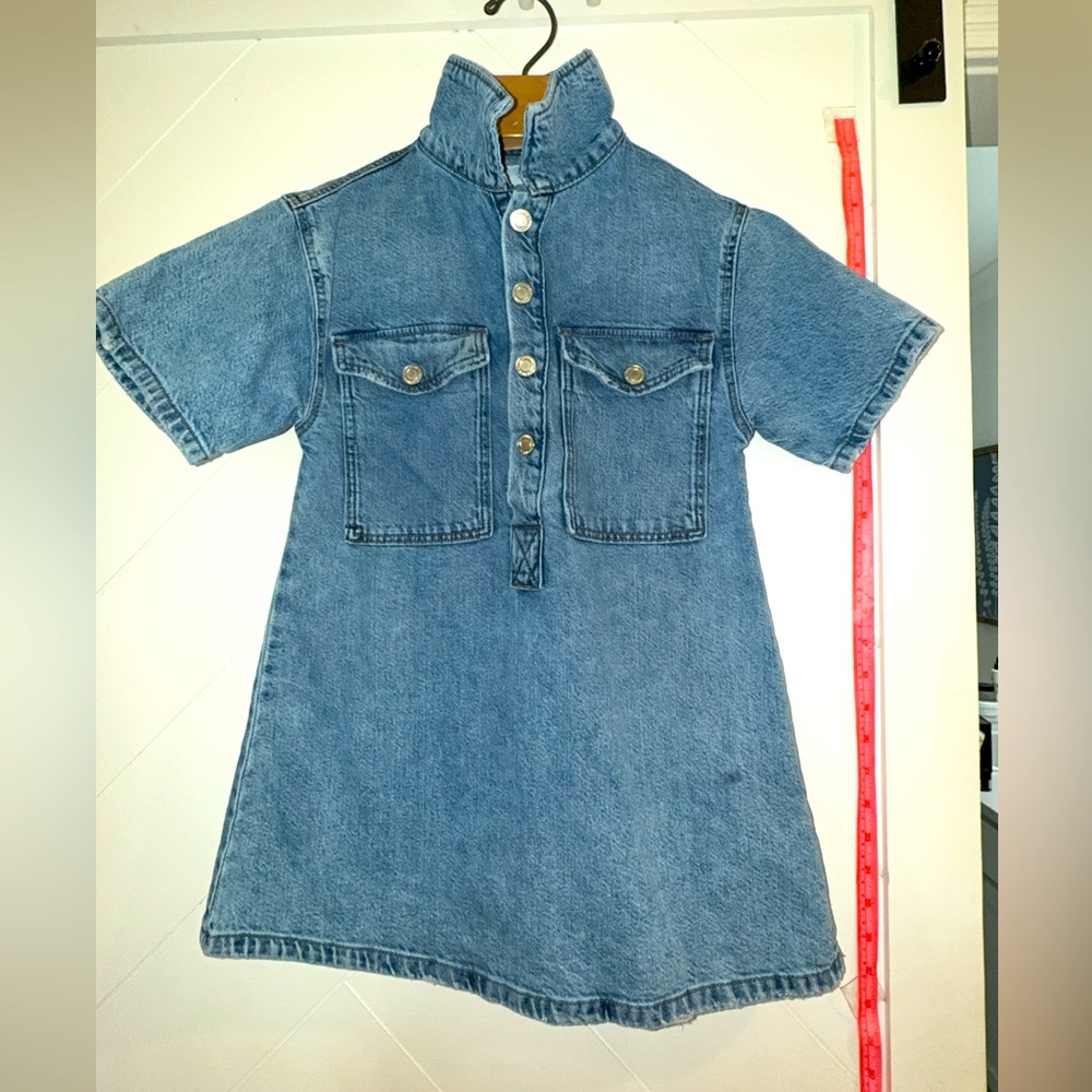 So cute! ZARA durable denim shirt jean henley button up mini dress 8 kids girls - Picture 2 of 9